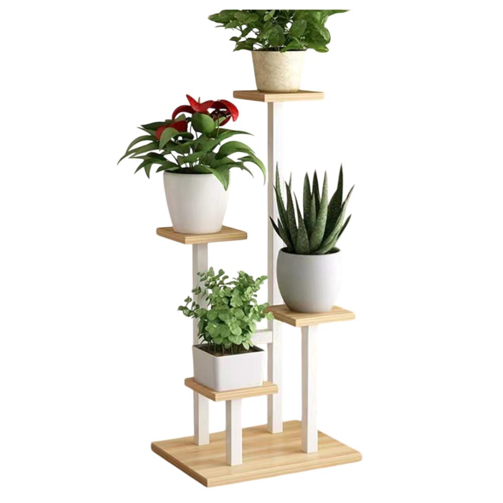 Estantes de Metal + MADERA para plantas, soporte para macetas, Soporte múltiple para macetas, organizador de exhibición para interiores , estante para macetas, jardín y balcón 4 Platos