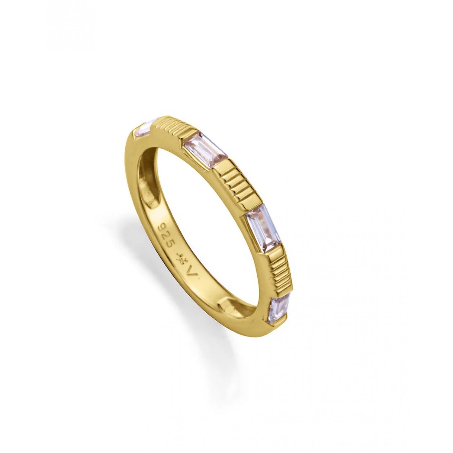Viceroy Anillo de plata de primera ley con baño de oro y cuatro circonitas baguette blancas