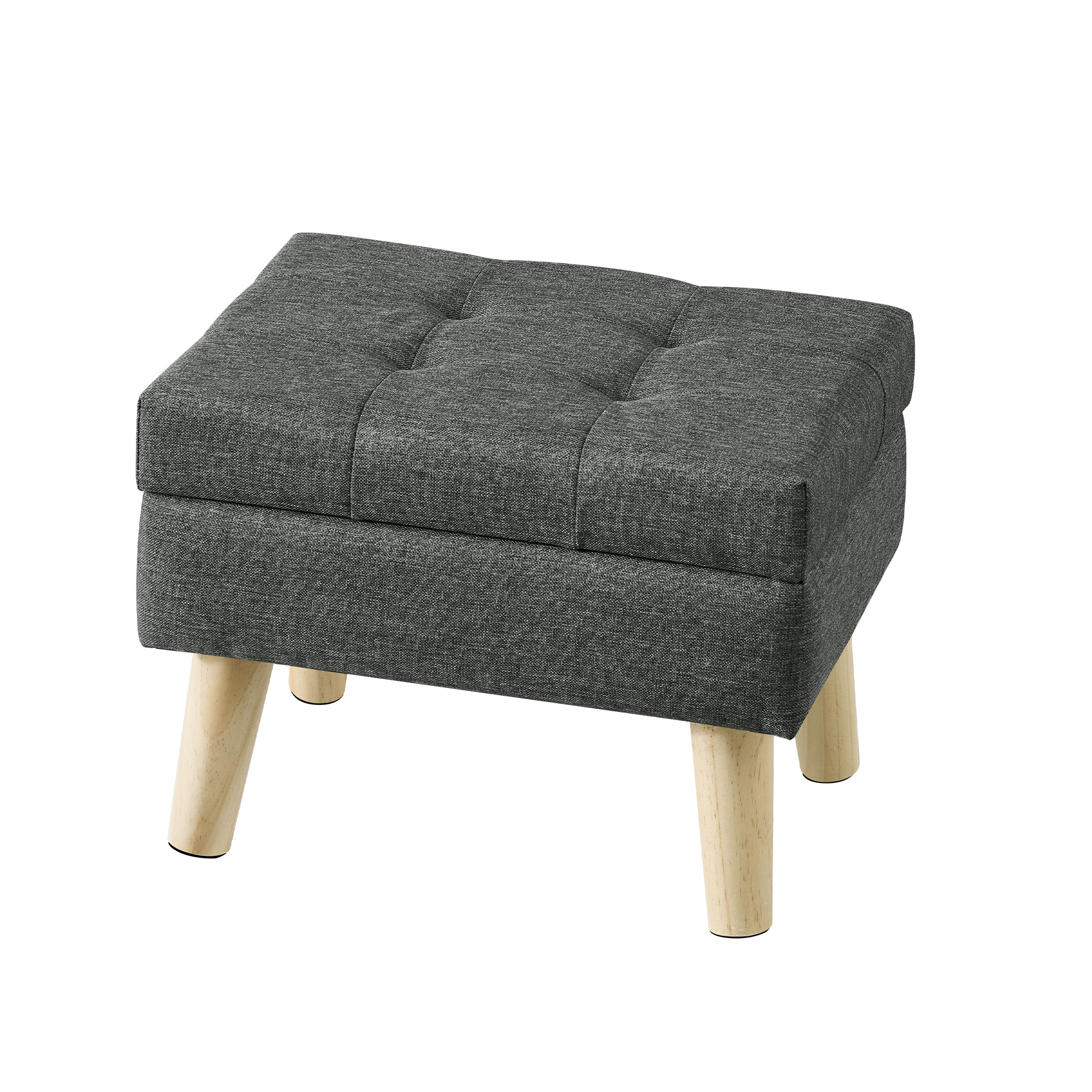 SONGMICS Taburete Otomana con Almacenaje, Asiento Acolchado con Patas de Madera, 40 x 30 x 29 cm, Gris