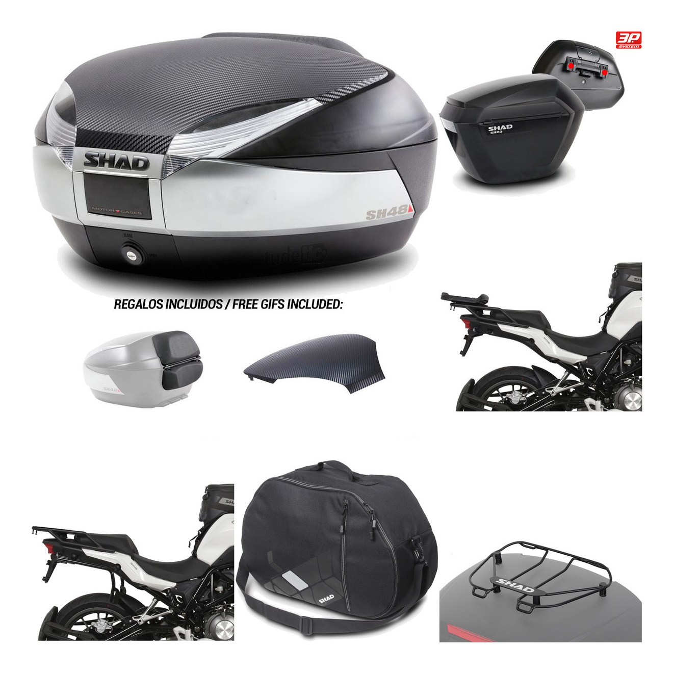 Maletas Laterales + Baul Trasero + Herraje Montaje + Accesorios + Herraje 3P Sh48 Sh23 KIT-193251