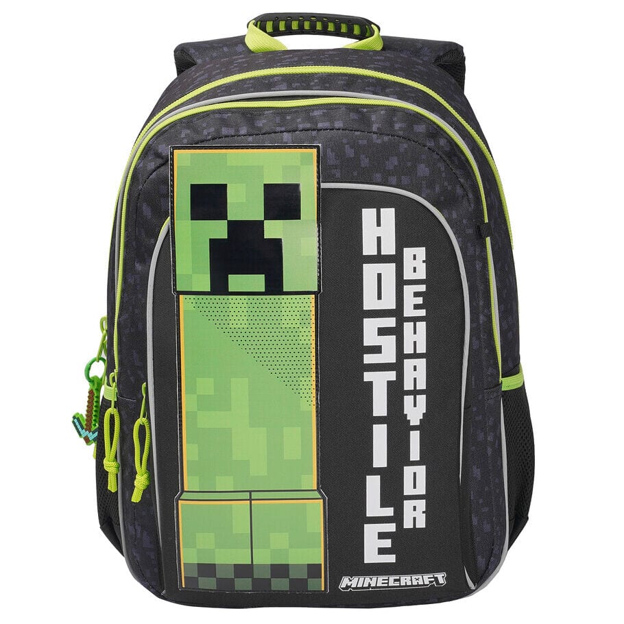 Mochilas Minecraft Adaptables, Diseño Creeper y Personajes, Compartimento Principal y Bolsillo Frontal con Cremallera, Tirantes Acolchados Ajustables, para Colegio y Viaje
