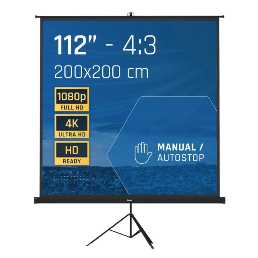 Iggual - Pantalla de proyección con trípode Psits 200 de 200 x 200 cm formato 1:1/4:3/16:9, superficie mate blanca y bordes negros, ideal para aulas y oficinas