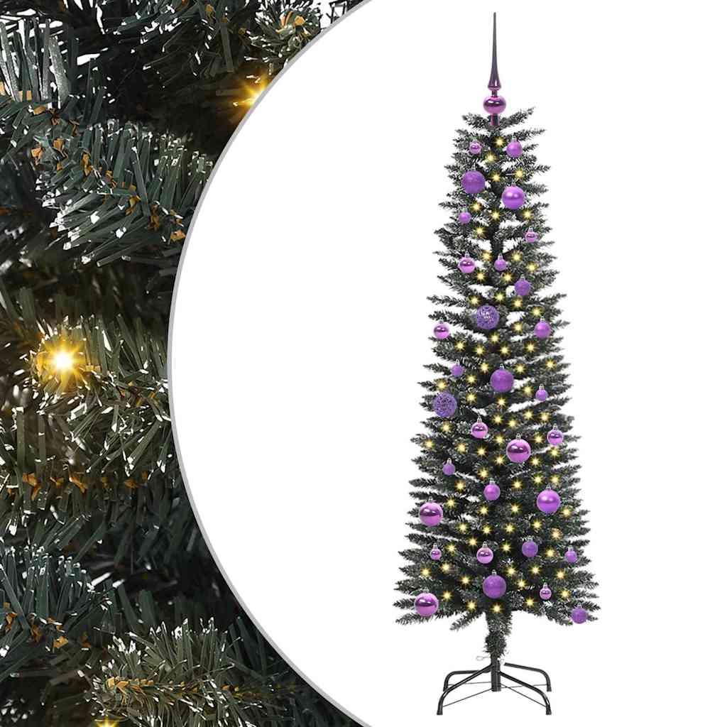 vidaXL Árbol de Navidad artificial Verde 150 cm PVC, Plástico y Acero con LED y bolas