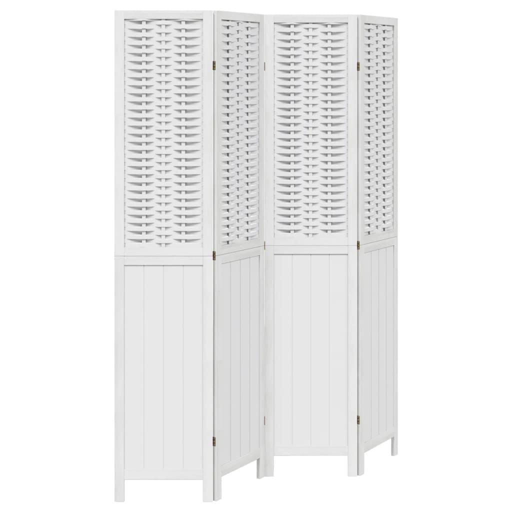 vidaXL Biombo separador de 4 paneles madera maciza Paulownia blanco