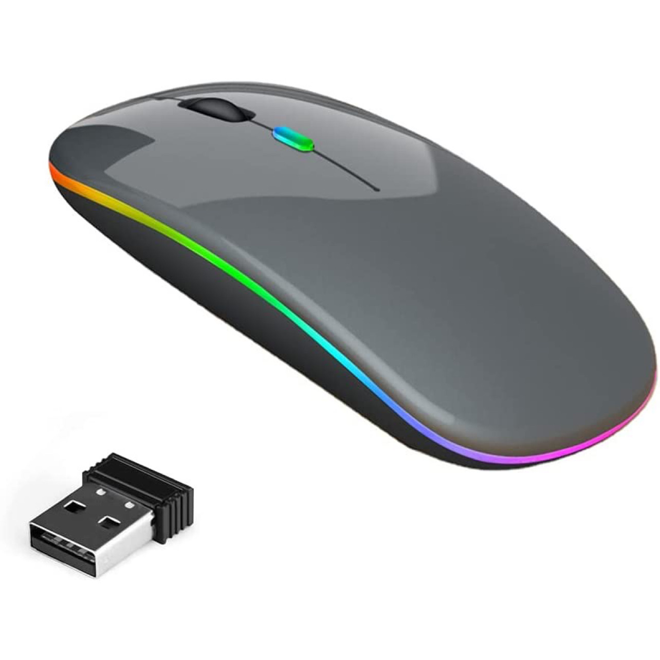 Raton Inalambrico con Bluetooth y 2.4Ghz con NANO USB, Recargable Ratón Inalámbrico compacta y fina para Android/ Windows, 3 dpi Ajustable Bluetooth 5.1, Compatible con Laptop/iPad/iPhone/Mac iOS/P (Negro)