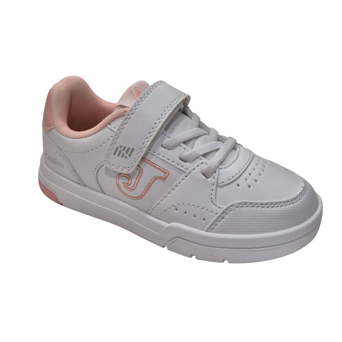 Zapatillas Deportivas Con Velcro Y Elasticos Para Niñas, Marca Joma, En Color Blanco Con Rosa. Joma Academy