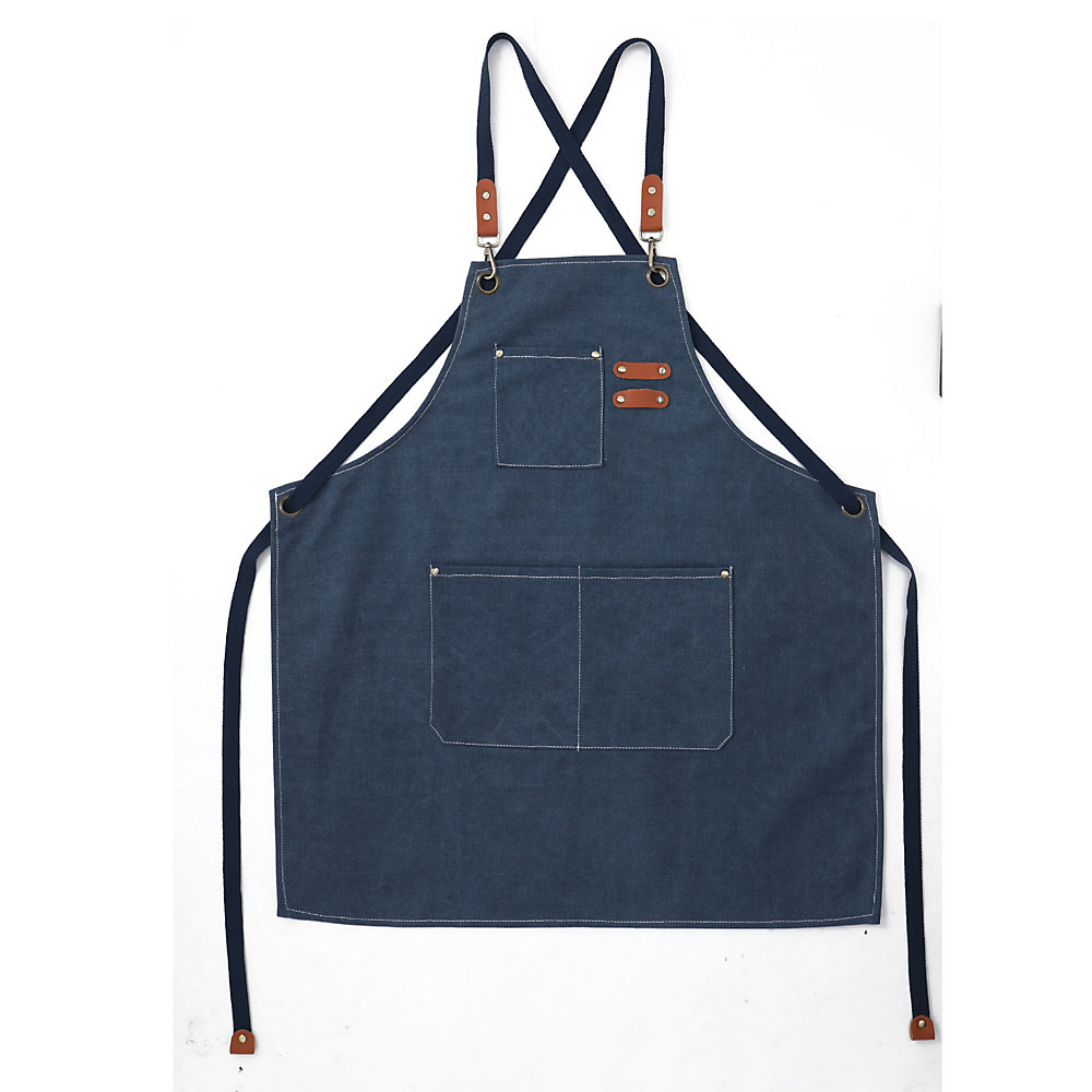 CA (Azul marino) Delantal de cocina para hombre, delantal de lona con 3 bolsillos, impermeable y ajustable, para barbacoa, restaurante, jardín,