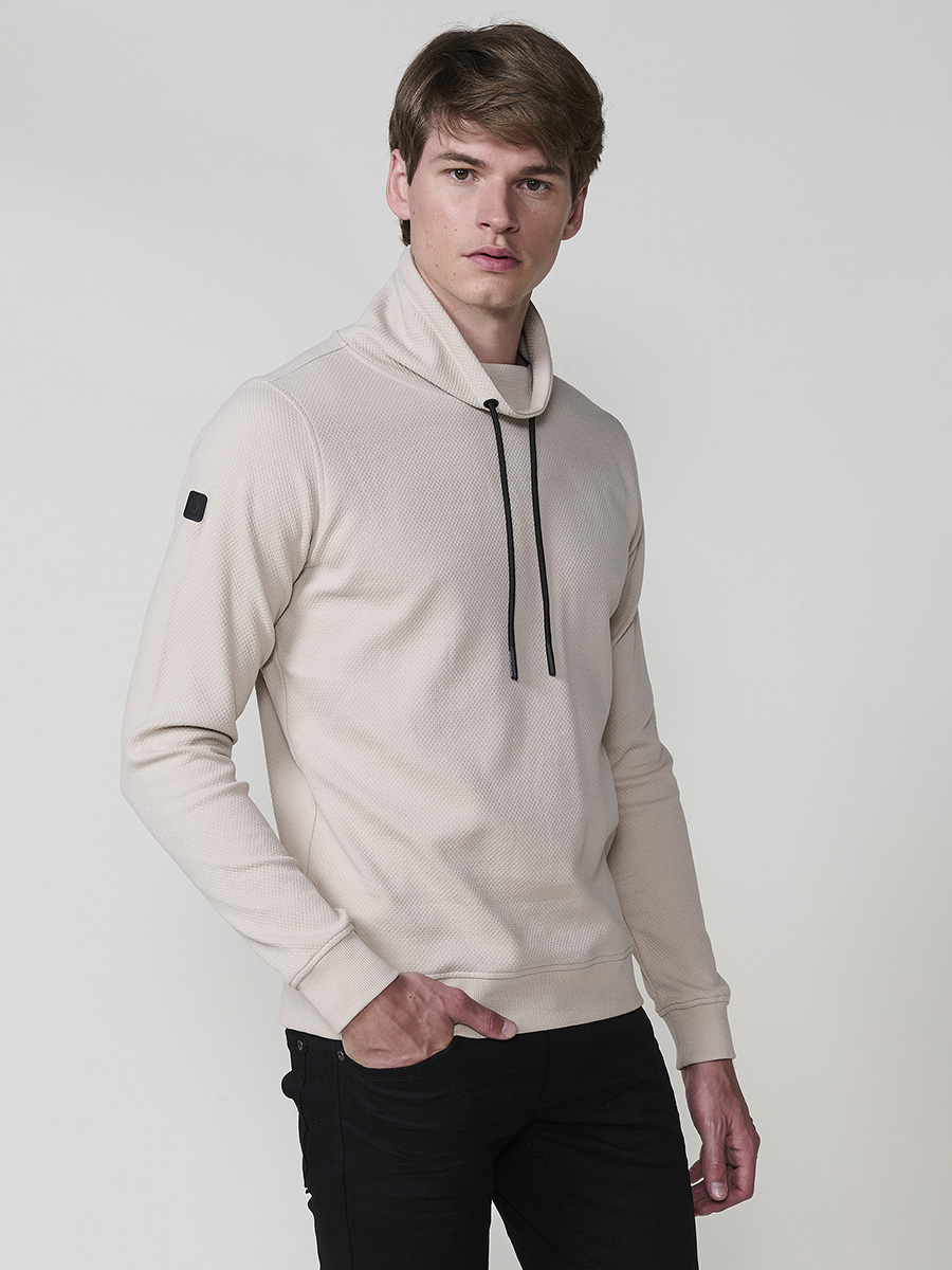 Koroshi - Sudadera hombre cuello alto tipo chimenea con cordón ajustable 60% algodón y 40% poliéster para look urbano cómodo y duradero