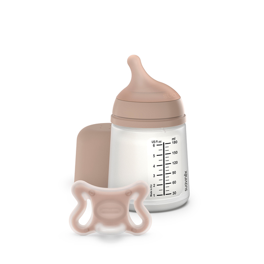 Suavinex Set Biberón Anticólicos Recien Nacido 180ml + Chupo Mini, Flujo Adaptable  | +0 Meses | Sin BPA