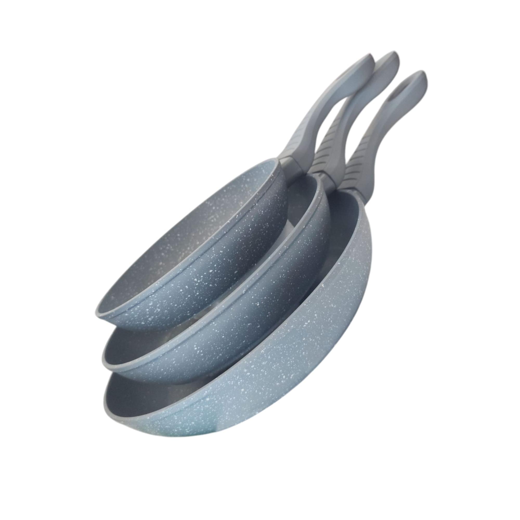 PACK X3 - SET X3 - SARTENES - SARTEN - APTO PARA TODO TIPO DE FUEGO - APTO LAVAVAJILLAS - COLOR GRIS - BATERIA DE COCINA - 3 PIEZAS EN GRANITO - 20 CM - 24 CM - 28 CM - ANTIADHERENTE - MARMOL FUNDIDO A PRESION - APTO INDUCCION - COLOR GRIS - GRANITO