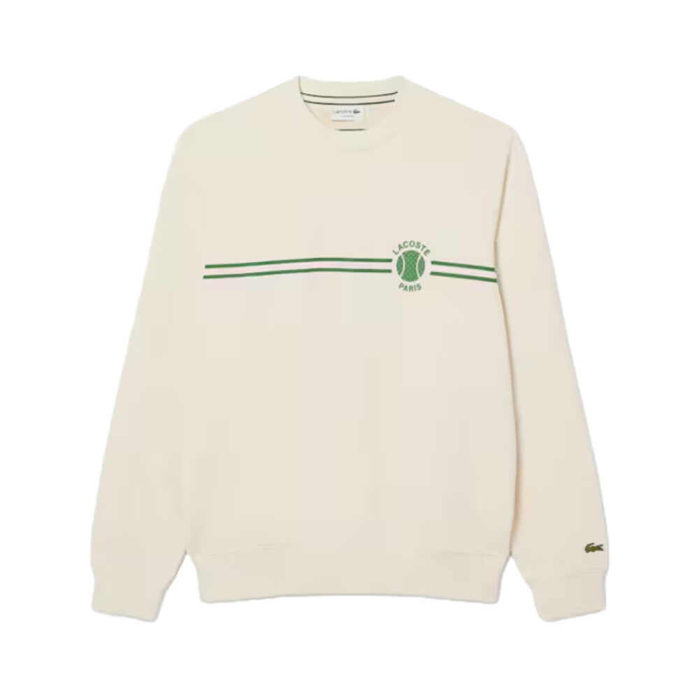 Sudadera Beige Lacoste de Felpa con Estampado de Tenis Laponie