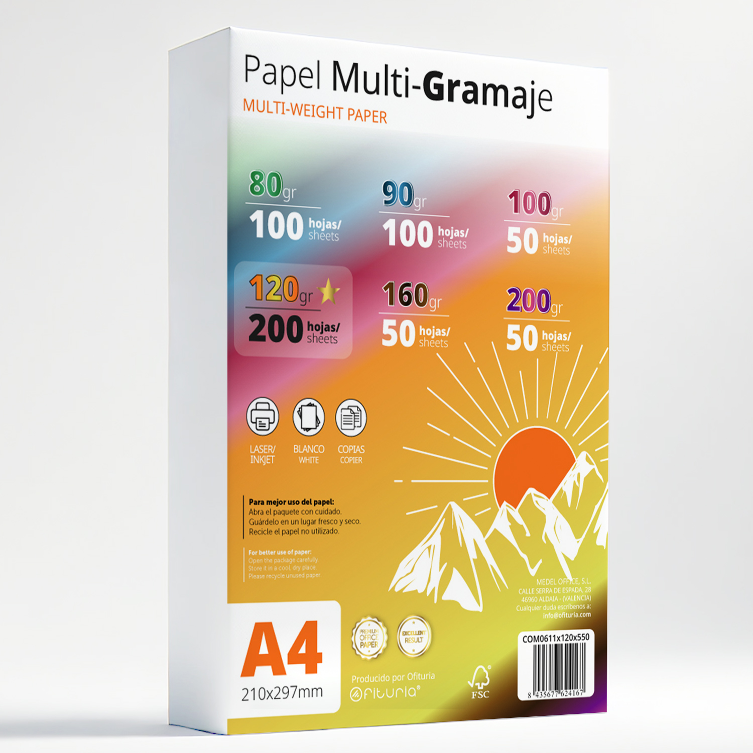 Hojas A4, Papel Multi-Gramaje para Impresora, Escribir, Dibujar o Manualidades, Folios Blancos, Papel A4 para Uso Doméstico, Escolar o Empresarial - Ofituria (Pack Multi-Gramaje 120gr+)