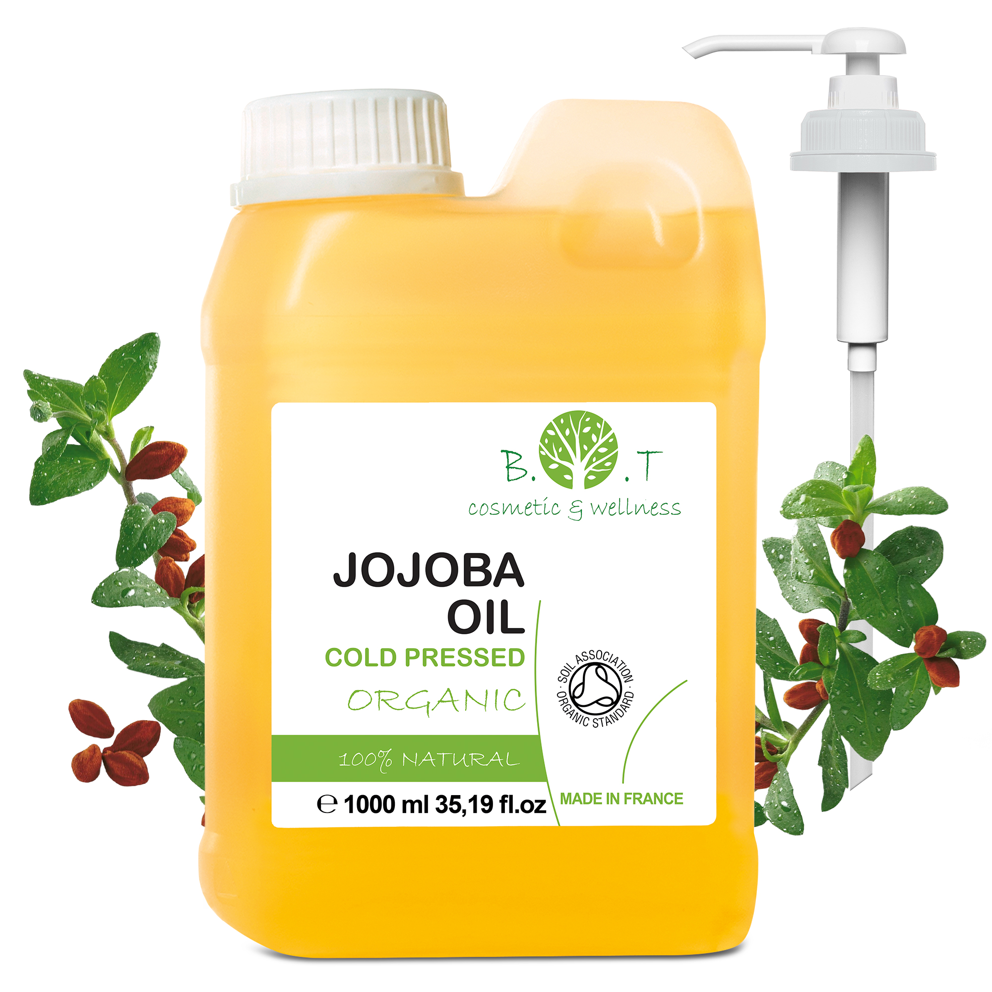 Aceite de Jojoba Puro 100% BIO Orgánico Prensado en Frio Natural Vegano Hidratante para Cabello, Cara, Cuticulas, Cuerpo y Uñas Jojoba Oil Sin Hexano- B.O.T Cosmetic & Wellness