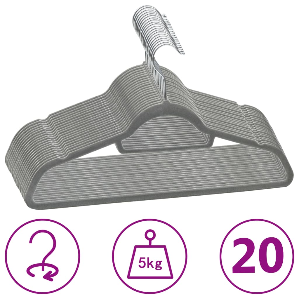 vidaXL 20x Juego de Perchas de Ropa Antideslizantes Terciopelo Accesorio Color Gris,  Negro,  Rosa y mas