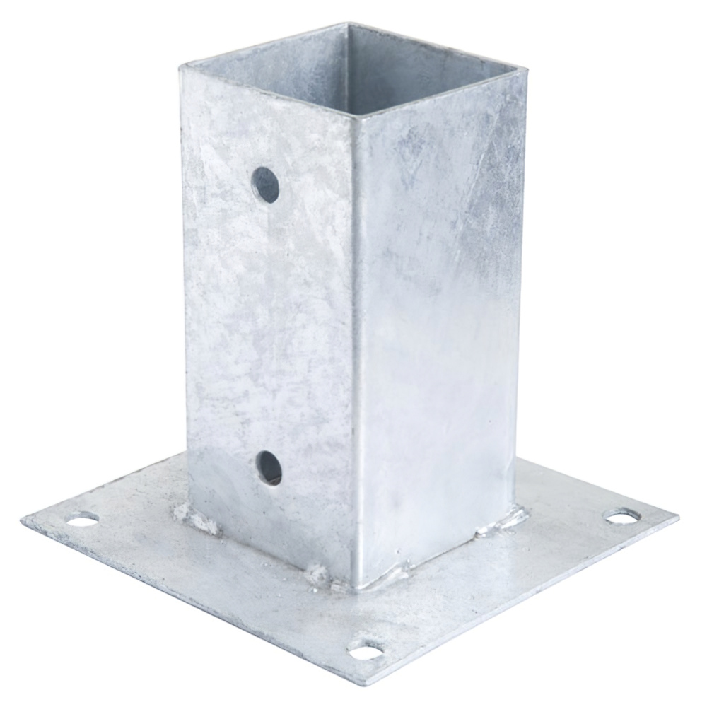 SATURNIA Soporte de Anclaje Galvanizado para Postes de Madera 71x71 mm y 91x91 mm | Base de Fijación Metálica para Pérgolas, Carpas y Vallas | Anclaje de Suelo para Estructuras de Exterior