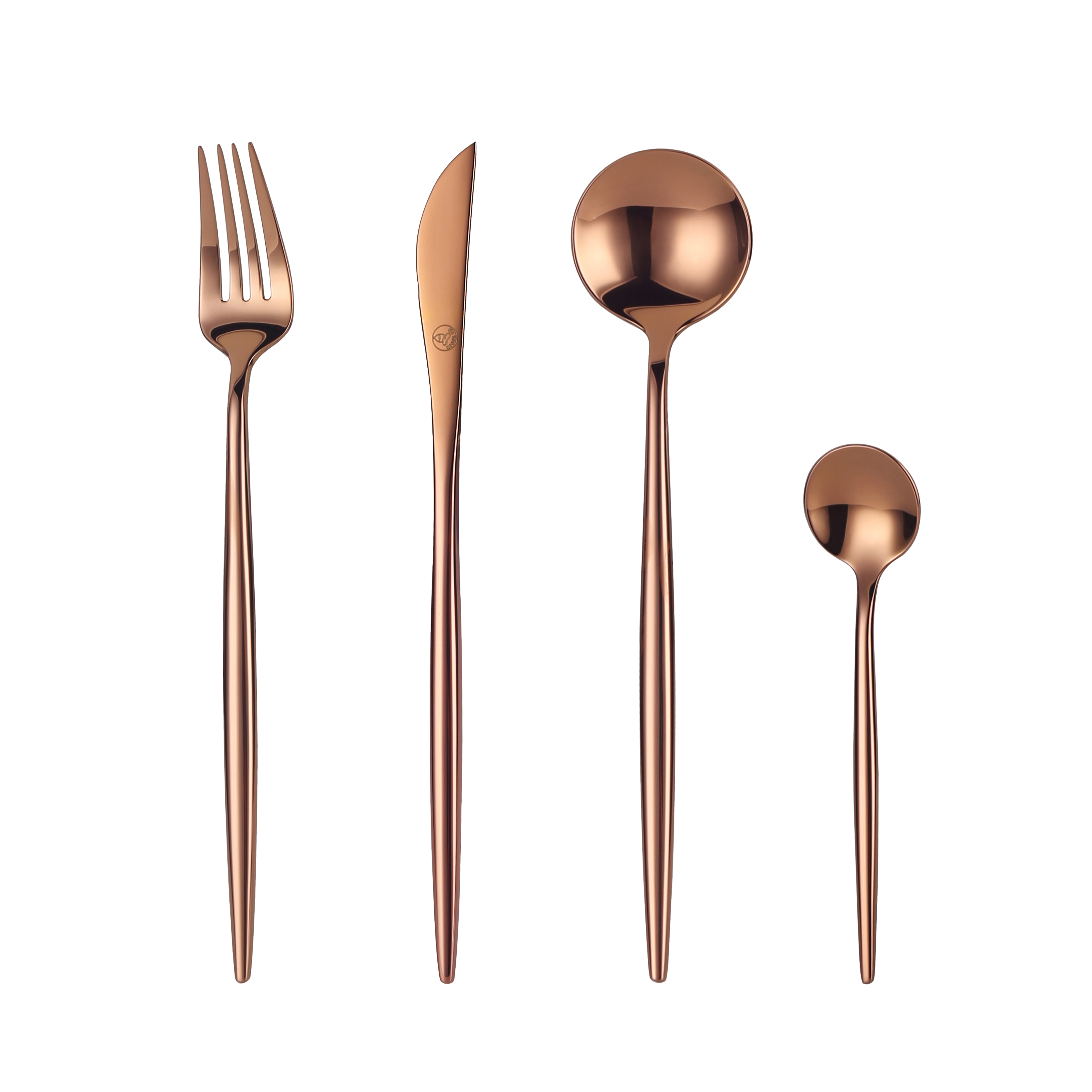 Mr.Spoon Juego 24 Piezas Cubiertos, Acero Inoxidable 18/0, Color Oro Rosa Mate o Brillo, Alta acabado, Diseño moderno, Incluye cuchillo,tenedor,cuchara,cucharilla, Cubertería, Apto para lavavajillas. Ideas de regalo， Incluye bolsa de regalo.
