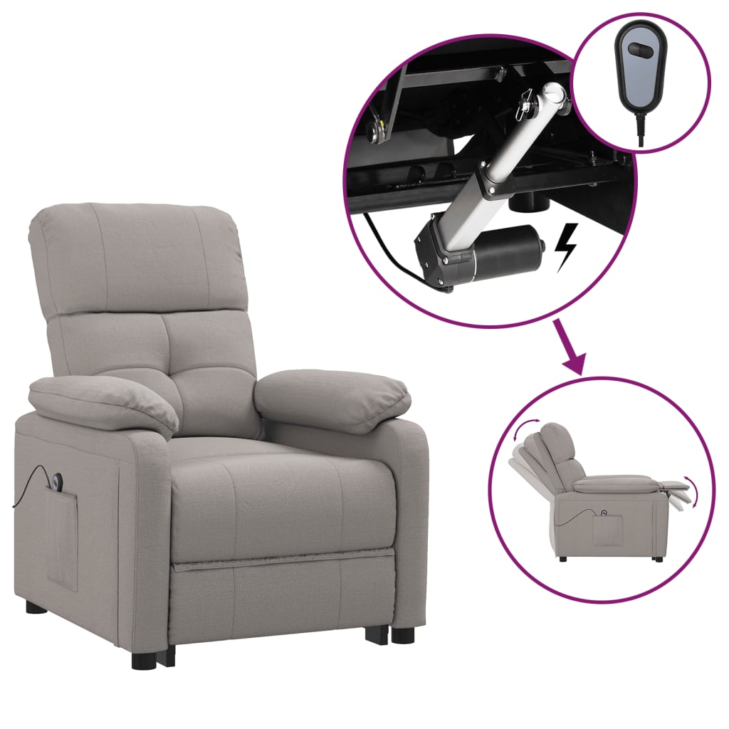 vidaXL Sillón reclinable eléctrico tela gris taupé
