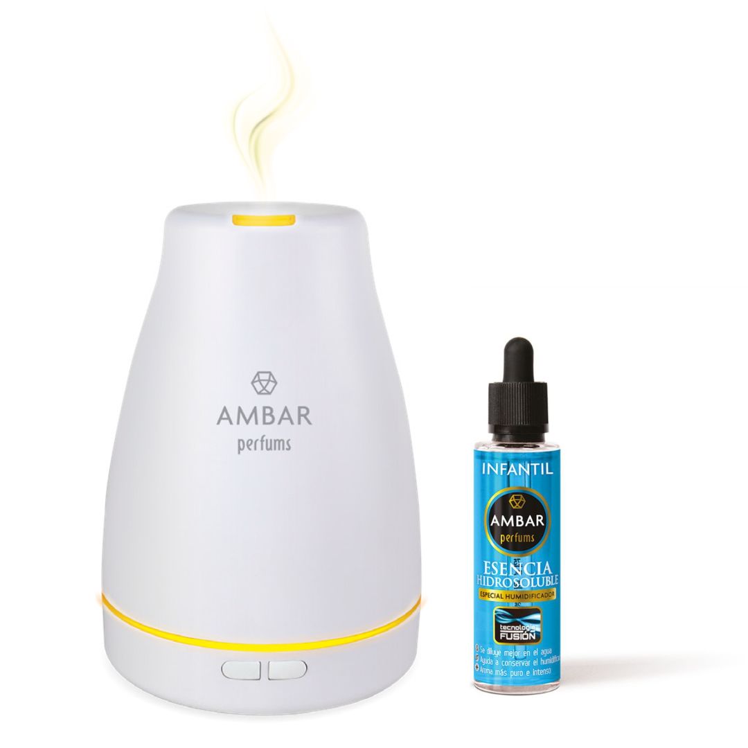 Ambientadores 360 - Humidificador de Esencia y Difusor de Aroma con Luz LED Ambar Perfums + Esencia a Elegir - Aromaterapia - Ideal para Hogar, Oficina y Dormitorio