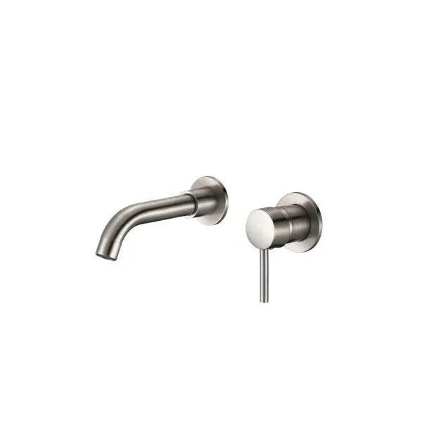 VALAZ Guadiana Grifo de lavabo de 15 cm redondo y empotrado fabricado en latón de color acero cepillado