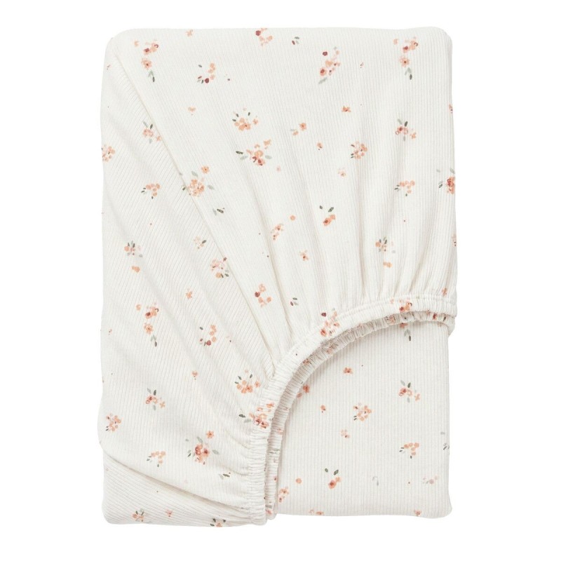 Bimbidreams - Sábana bajera ajustable de punto colección Monet para cuna 60x120 cm, tejido suave certificado OEKO-TEX blanco y rosa