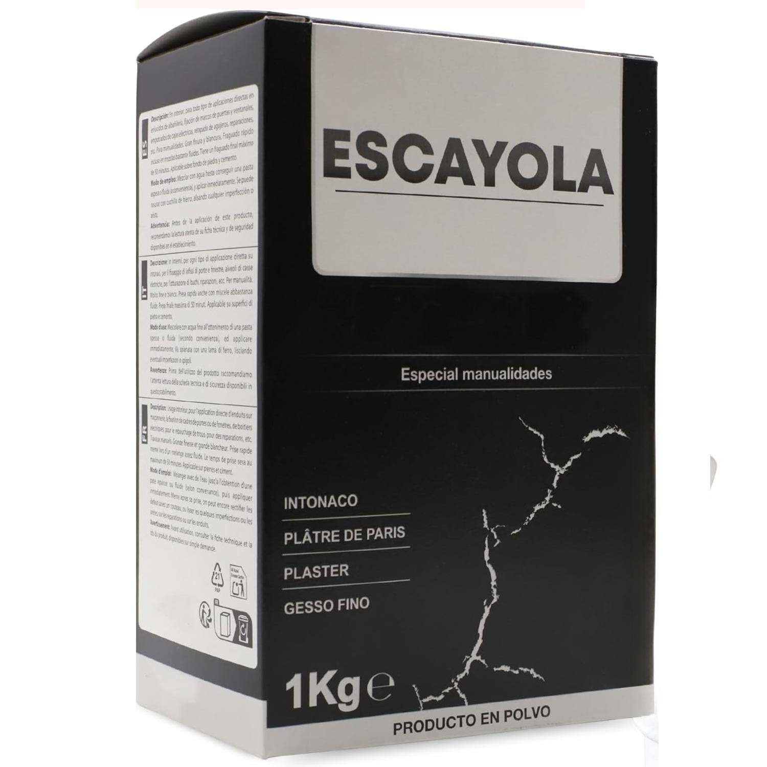 Pack 2 Escayola en Polvo 1 Kg Blanca para Moldear y Manualidades – Alta Calidad y Textura Fina – Fácil Mezcla con Agua – Fraguado Lento Mínimo 24h – Ideal para Moldes, Figuras, Esculturas, Relieves y Bricolaje