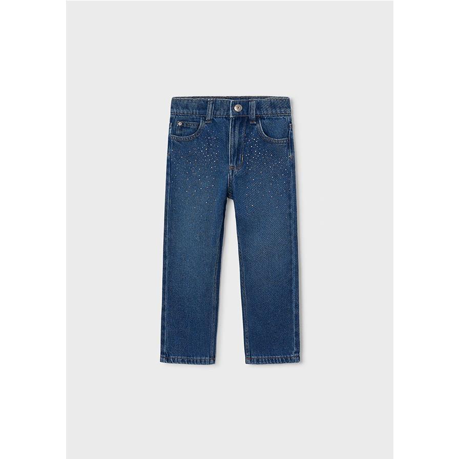 Mayoral - Pantalón largo denim fantasía para niña con cintura elástica regulable y botones interiores de ajuste
