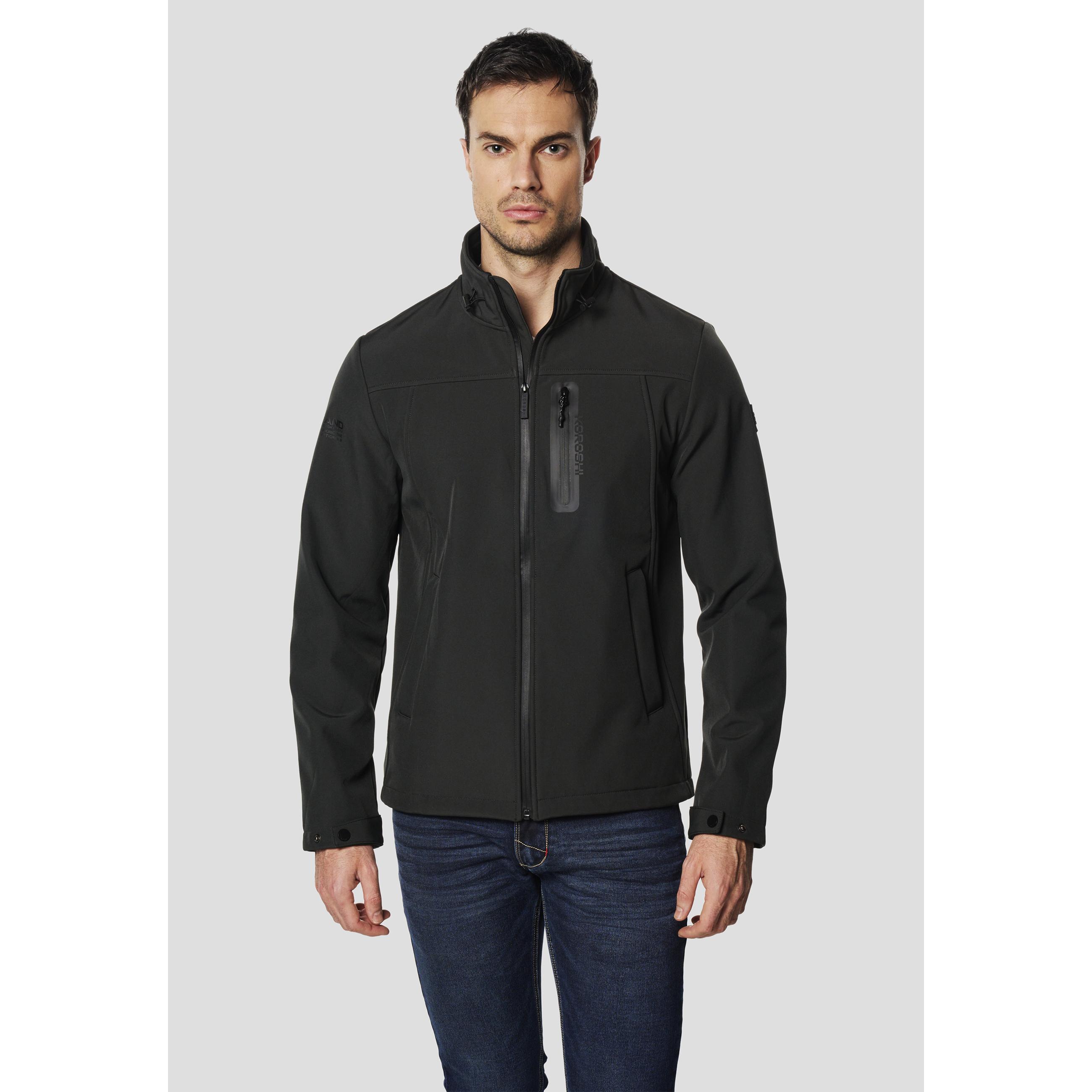 Koroshi - Chaqueta técnica softshell para hombre con protección cortavientos, cuello alto y bolsillo con logo, verde oscuro