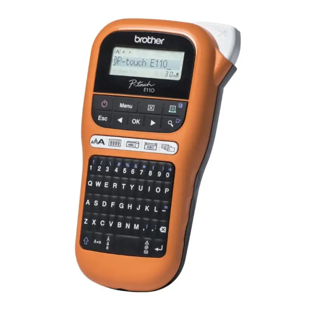Brother - Rotuladora electrónica portátil PT-E110VP con teclado QWERTY y vista previa gráfica para electricistas e instaladores, incluye maletín y adaptador CA