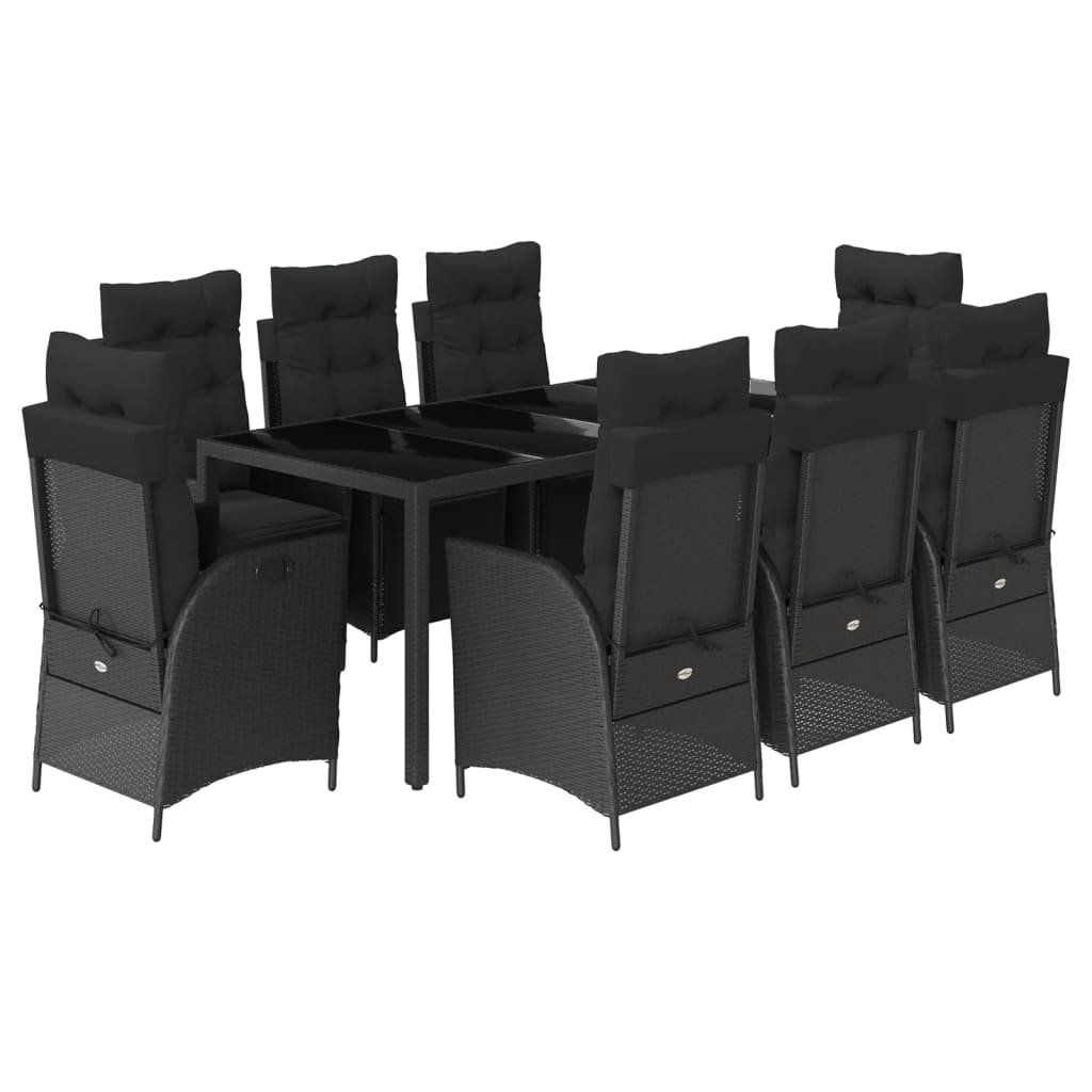 vidaXL Set de comedor de jardín 9 pzas y cojines ratán sintético negro