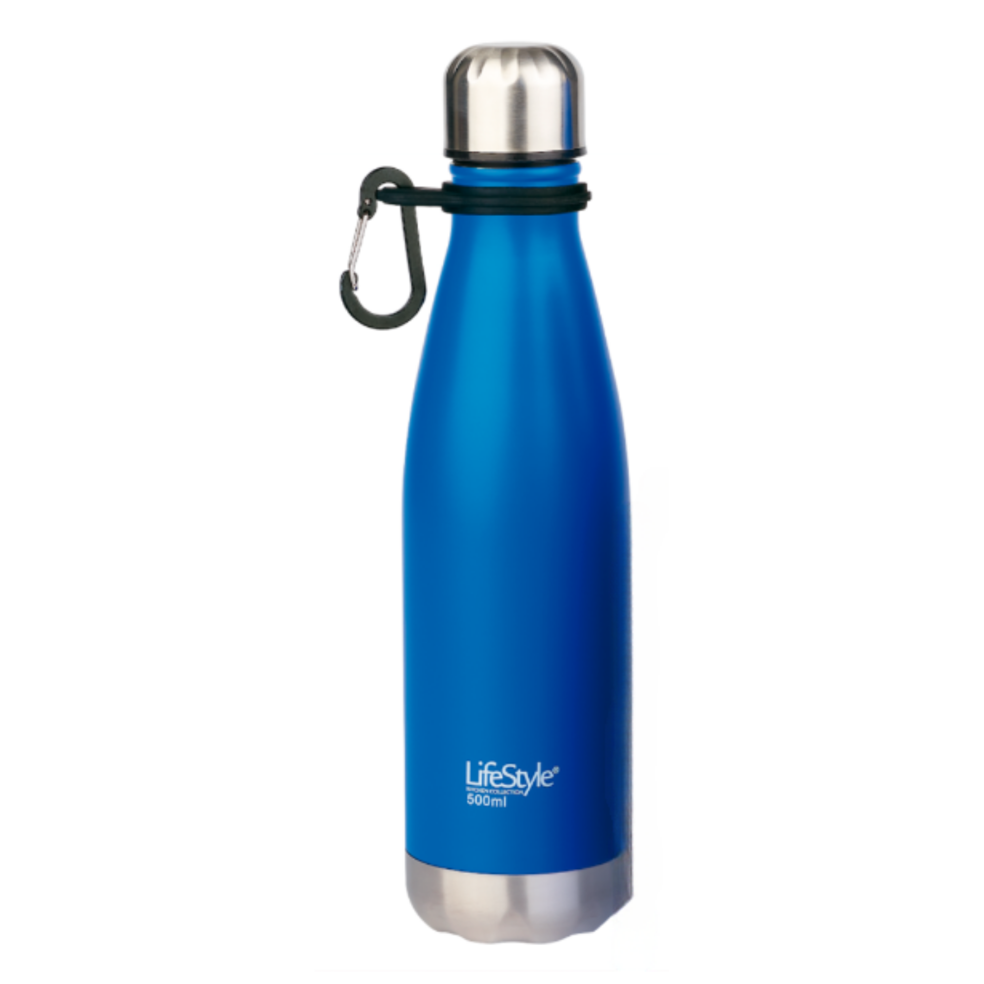 Start Electric | Botella Termo Doble Pared Hermética Azul Mate con Mosquetón - 350ml, 500ml, 750ml – Acero Inoxidable, Tapón Aislante Anti-fugas, Mantiene Frío 12/24h y Caliente 12h, Resistente, Ideal para Bebidas Frías y Calientes | Marca LifeStyle