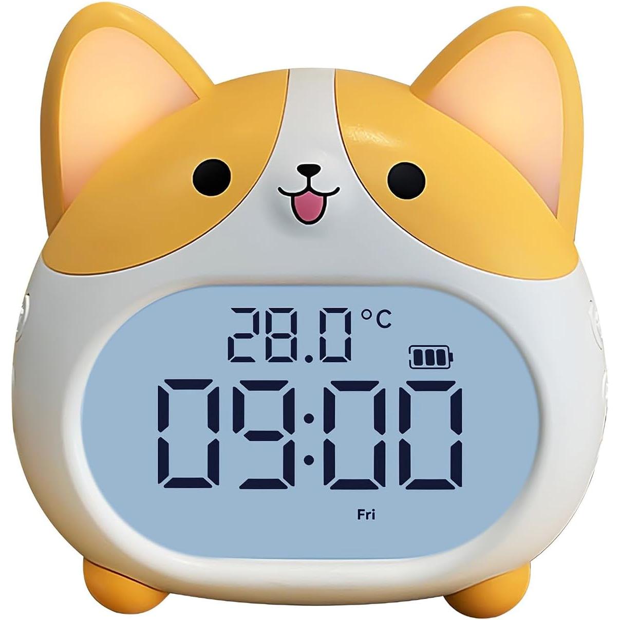 Reloj despertador para perro, reloj despertador de campana ruidosa con luz nocturna, reloj digital recargable para adolescentes con 6 alarmas, temporizador y pantalla de temperatura