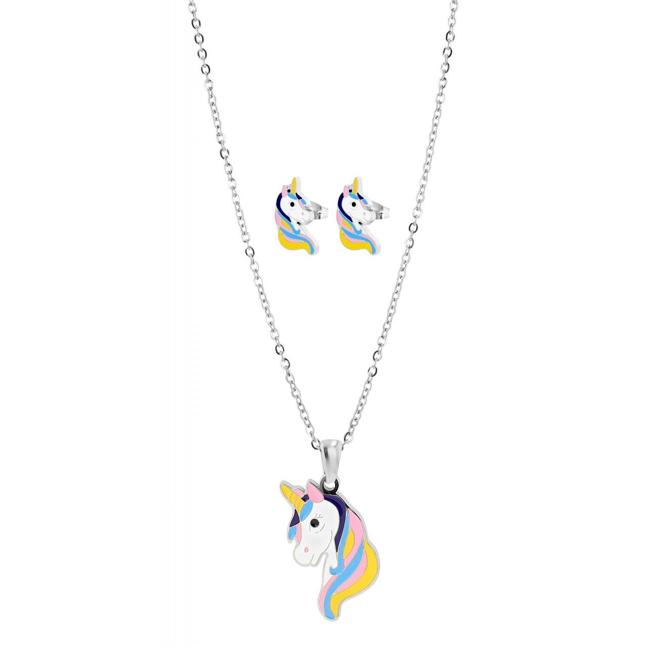Akzent® Conjunto Collar e Pendientes Unicórnio Criança em Aço Inoxidável - 0180