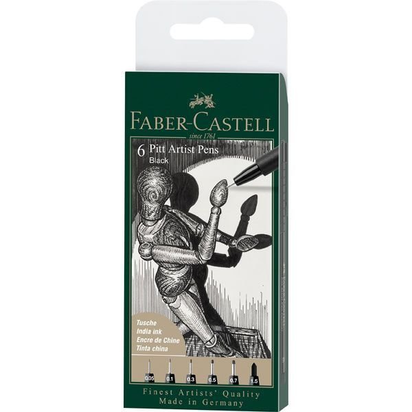 FABER ROTULADOR FABER PITT NEGRO ESTUCHE 6 GRADUACIONES DIFERENTES PITT ARTIST 15x71x179 Cms.