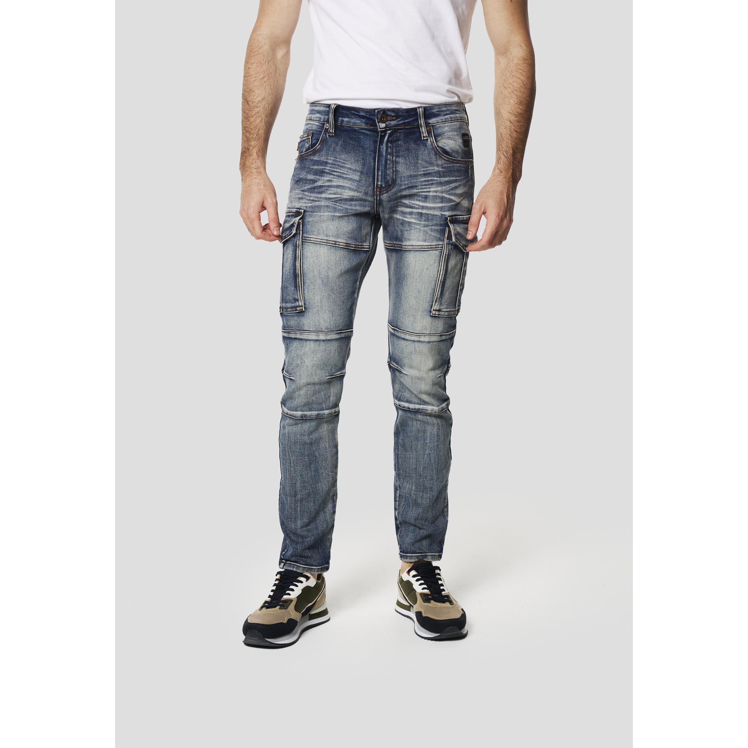 Koroshi - Pantalón vaquero jeans slim biker azul claro para hombre, de algodón y elastano, funcional y elástico para moto y street style