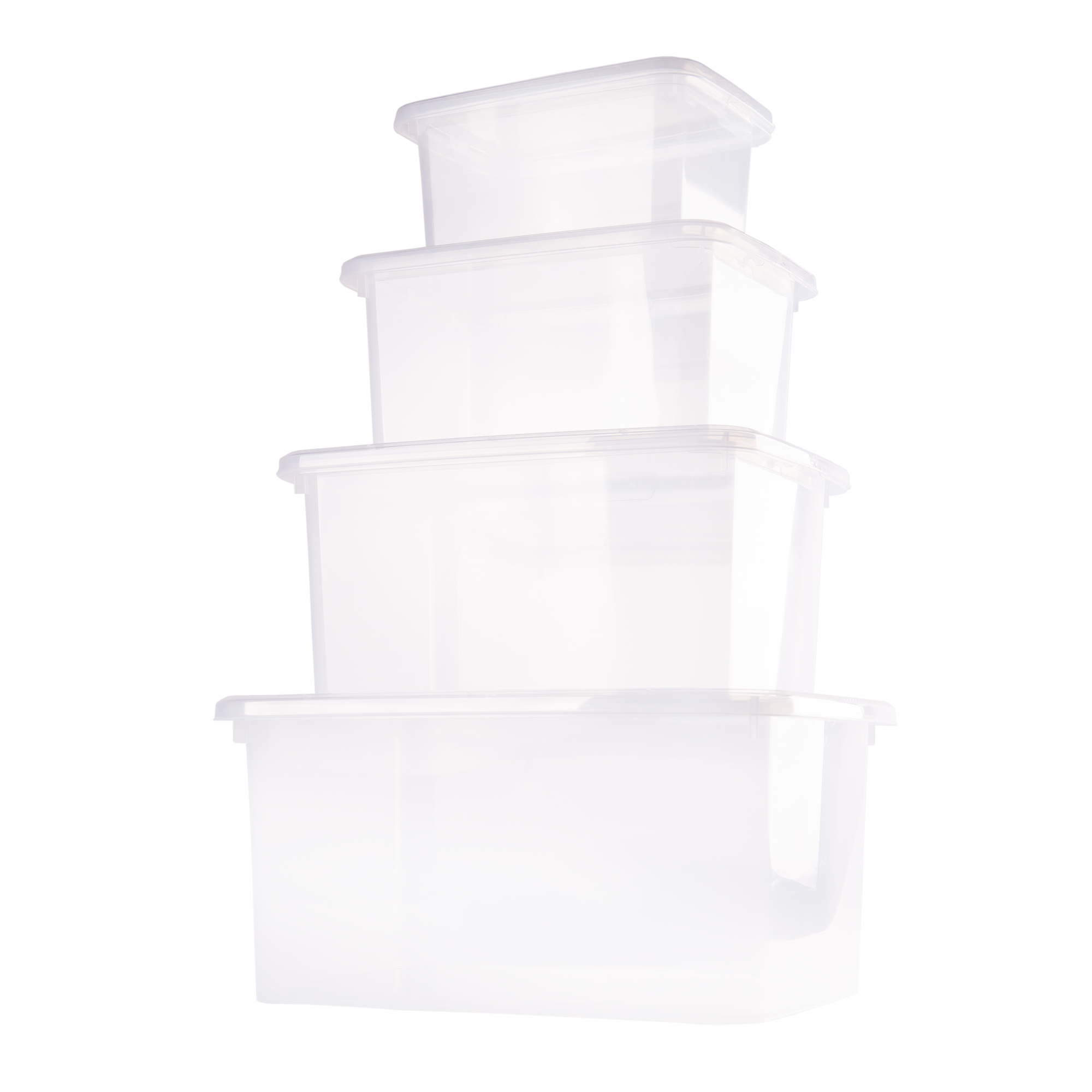 Cofan Cajas de almacenaje transparentes con tapa, Set de 4 cajas de ordenación apilables sin ruedas, Organización del hogar, Contenedor para guardar libros, juguetes, mantas, ropa