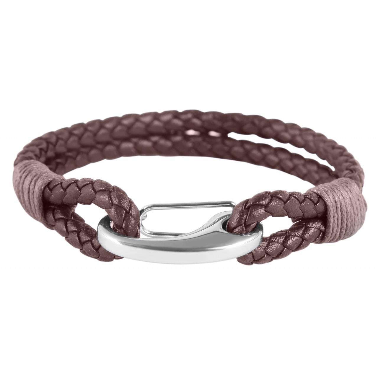 Akzent®Pulsera de Couro Genuíno Trançada com Elemento de Aço Inoxidável
