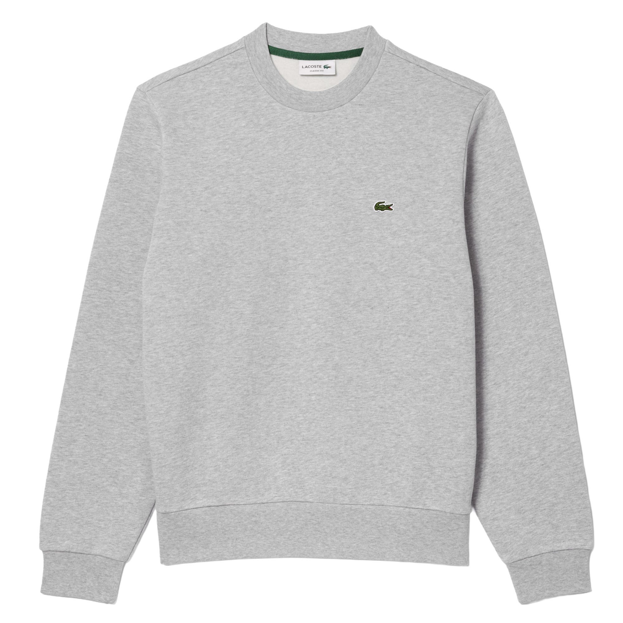 LACOSTE Sudadera para hombre, cuello redondo, forro polar, corte clásico, logotipo, mezcla de algodón