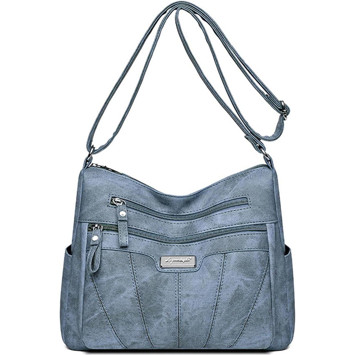 Bolso de hombro con cremallera para mujer, con múltiples bolsillos, tipo bandolera, de piel, con asa superior espaciosa