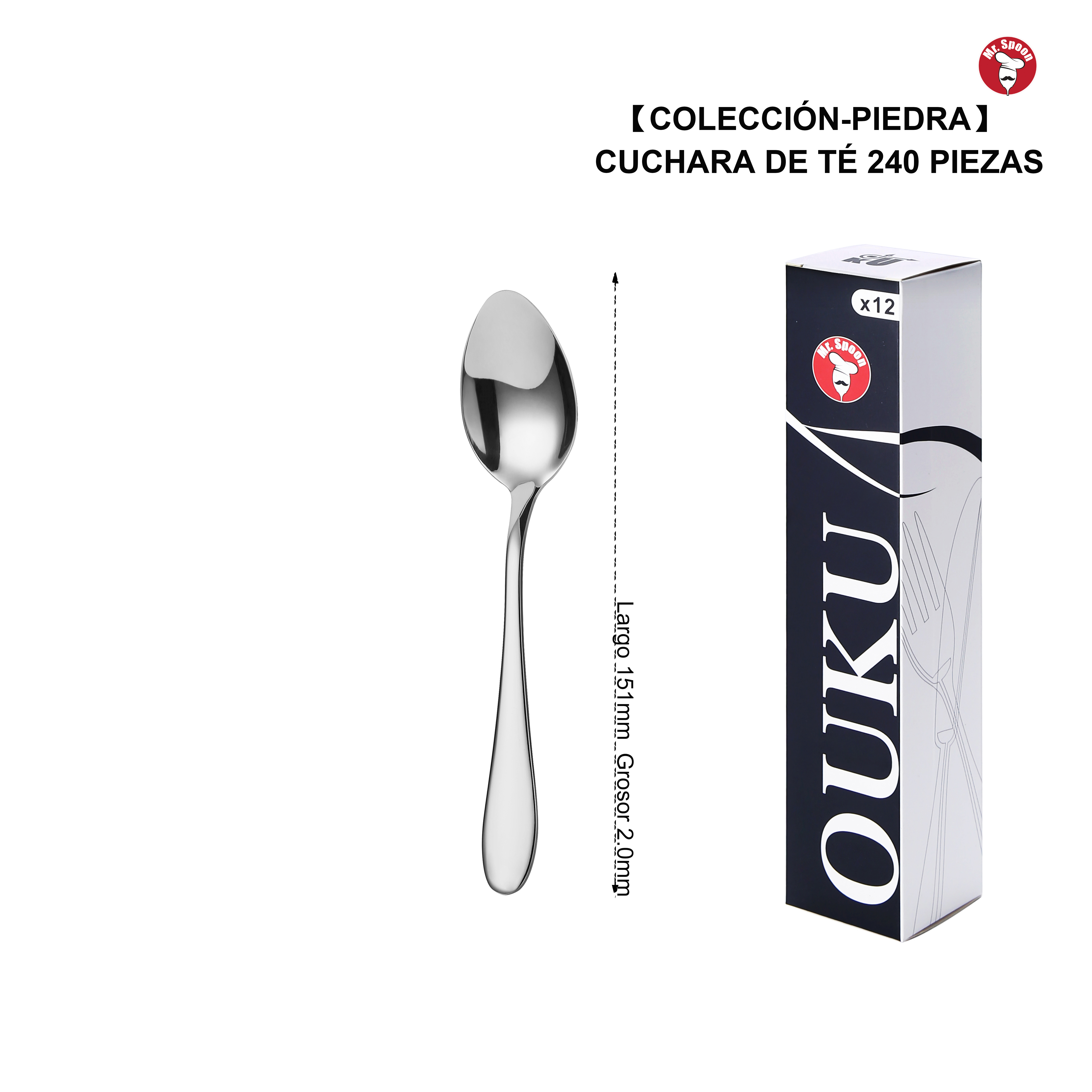 Cuchara de Té Multifuncional Mr.Spoon Serie Piedra Clásica 151mm Acero Inoxidable 18/0 Plateada , Ideal Café, Latte y Postres , Apta para Lavavajillas , Uso Profesional Hostelería Restaurante Hotel , Venta Mayorista