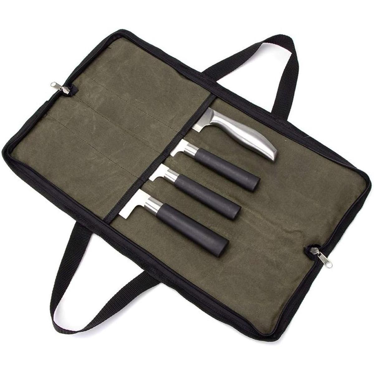 Bolsa de transporte para utensilios de cocina - Protector de herramientas de chef - Bolsa enrollable para cuchillos de chef - Bolsa para guardar juegos de cuchillos - Bolsa resistente para cuchillos con 4 compartimentos - Estuche enrollable para cuchillos