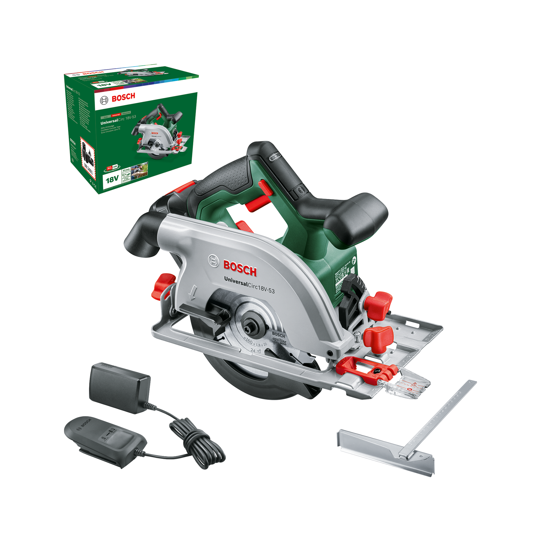 BOSCH 06033B1402 Sierra circular a batería UniversalCirc 18V-53 (Incluye batería y cargador)