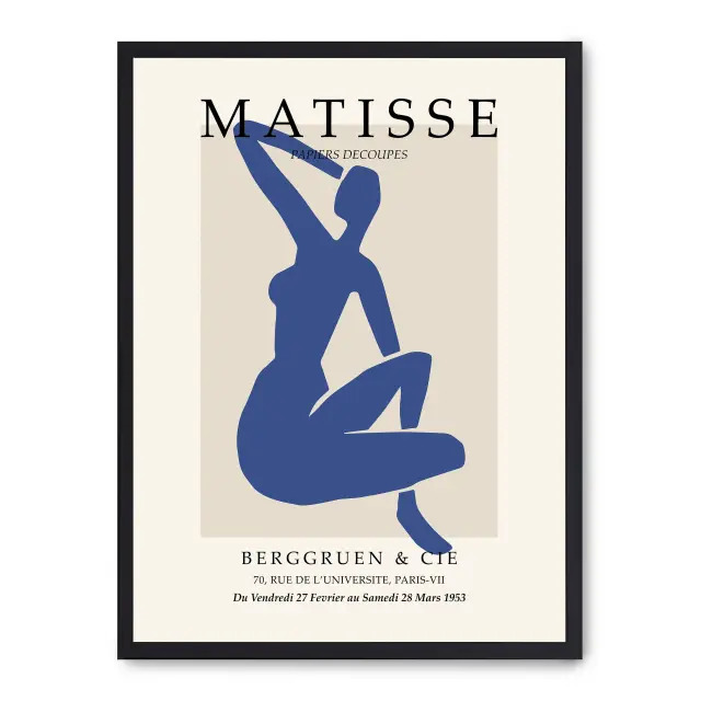 Cuadro blue nude art 30x40cm, Póster impreso en papel de primera calidad de 180gr, montado sobre marco de madera MDF acabado en negro., Arte - Pintores famosos - Matisse