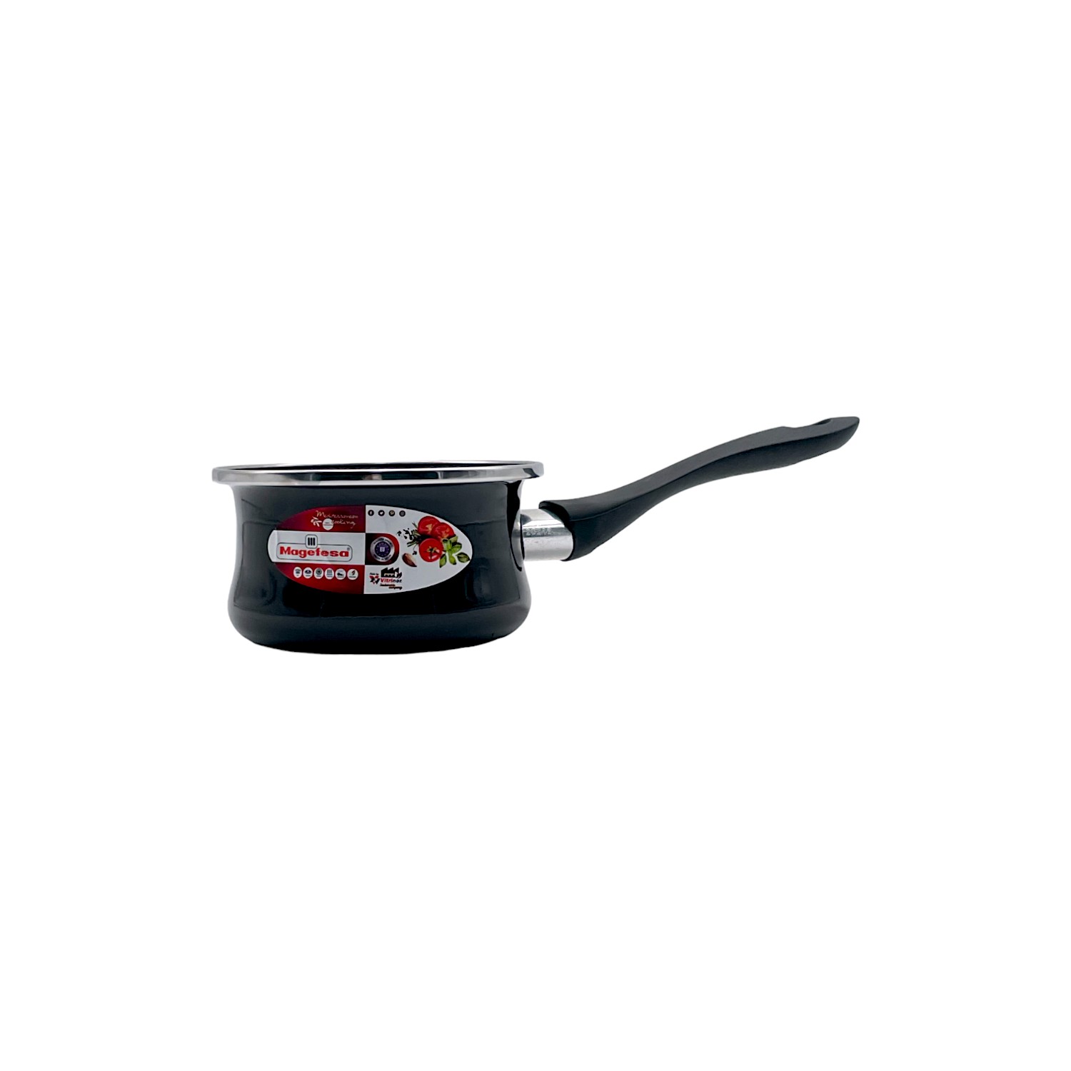 Start Electric | Cazo de Acero Esmaltado con Antiadherente Bicapa Reforzado, Apto para Todo Tipo de Cocinas Incluida Inducción, Negro, 14/12 cm | Marca Magefesa