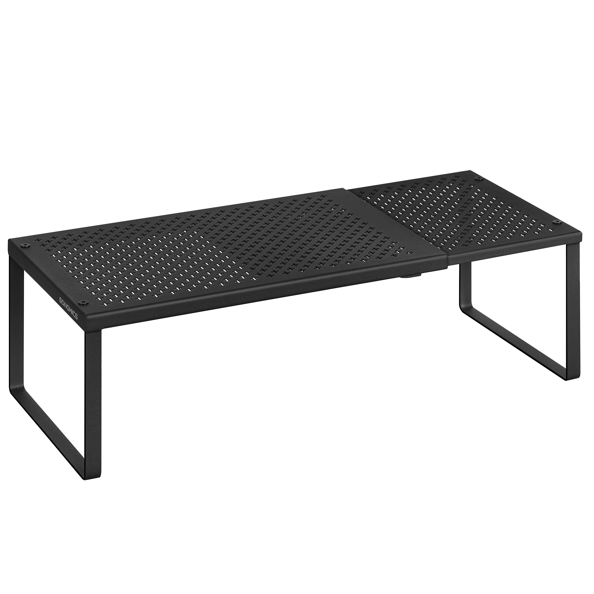 SONGMICS Especiero, Extensible, Organizador de Cocina, Estante de Cocina, Organizador de Armario, Estante Pequeño, Metal, Encimera, Mesa, Zapatero, Negro Mate/Blanco Mate