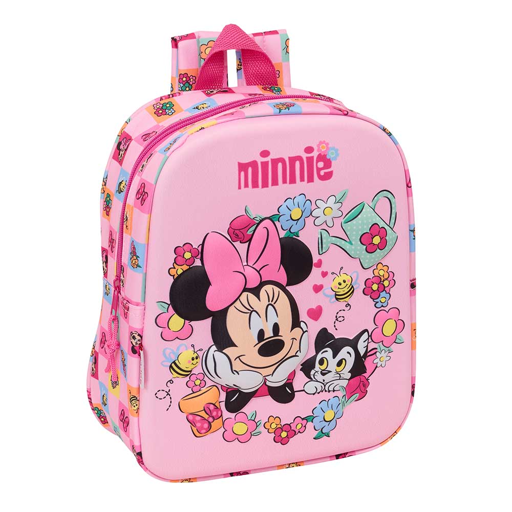 Disney - Mochila guardería Minnie Mouse 3D de nailon resistente para niños, tamaño 22x10x27cm ideal para primaria y uso diario
