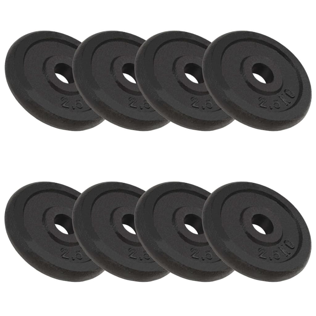 vidaXL Disco de Pesas Hierro Fundido Barras Entrenamiento Levantamiento Peso 1x 20 kg,  2x 10 kg,  4x 5 kg y mas