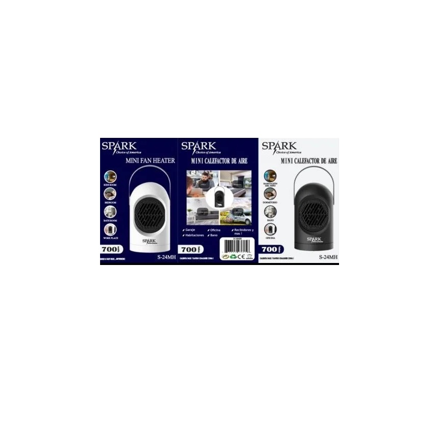 SPARK - CALEFACTOR MINI SOBREMESA ASA OVALADO 700W POTENTE CALOR, IDEAL ESPACIOS PEQUEÑOS