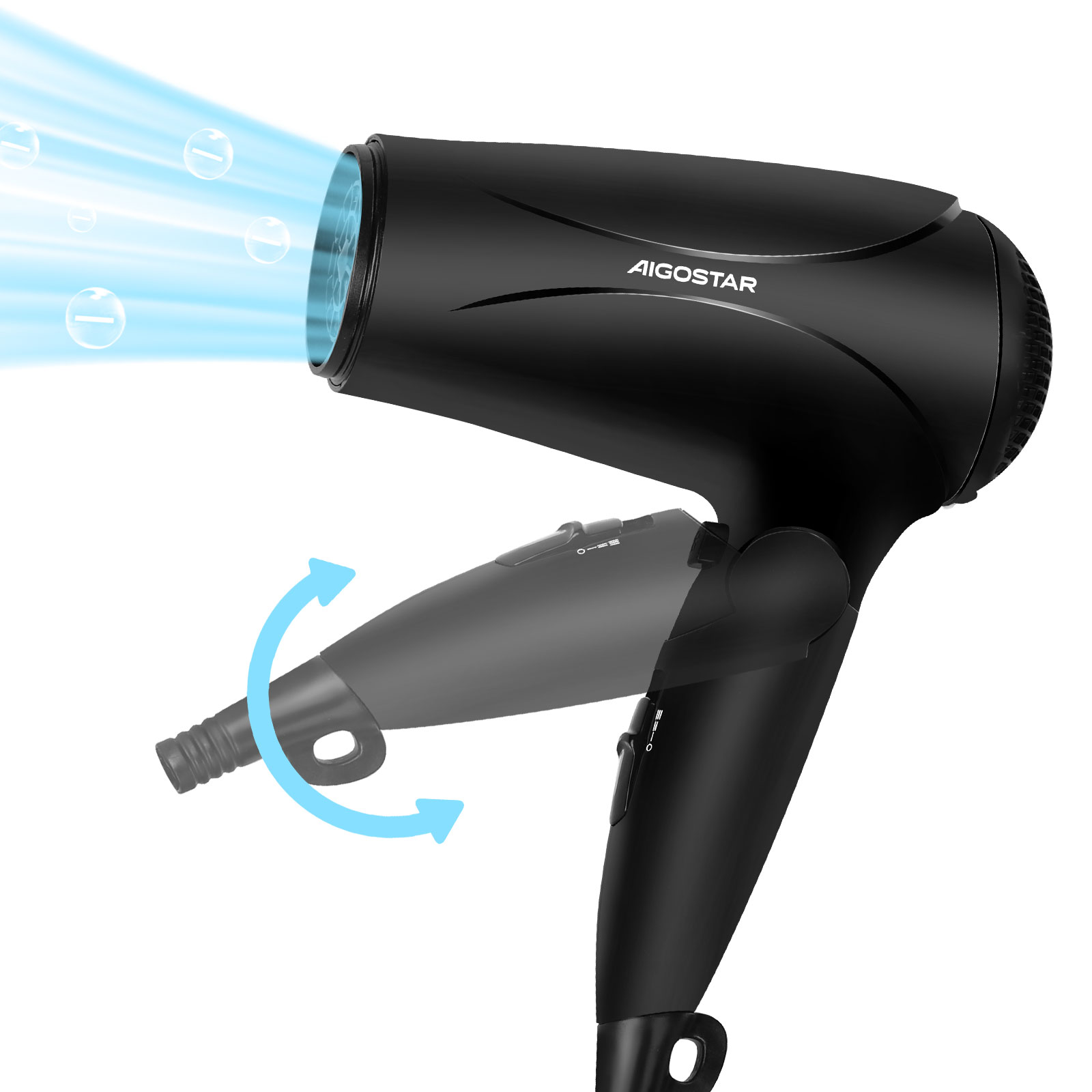 AIGOSTAR Secador de Pelo,2 Velocidades y 3 Ajustes de Temperatura,con Mango Plegable,Iónico (2400W)
