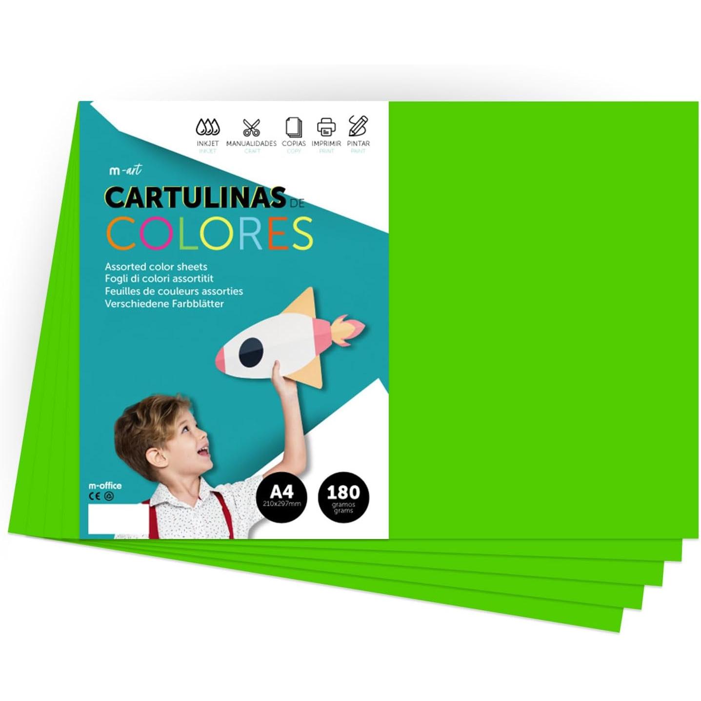 Cartulina de Colores, Cartulina A4 Colores Intensos, Hojas de Colores 180gr para Manualidades, Imprimir tus Documentos y Diseños Creativos, Folios de Colores A4 · m-office