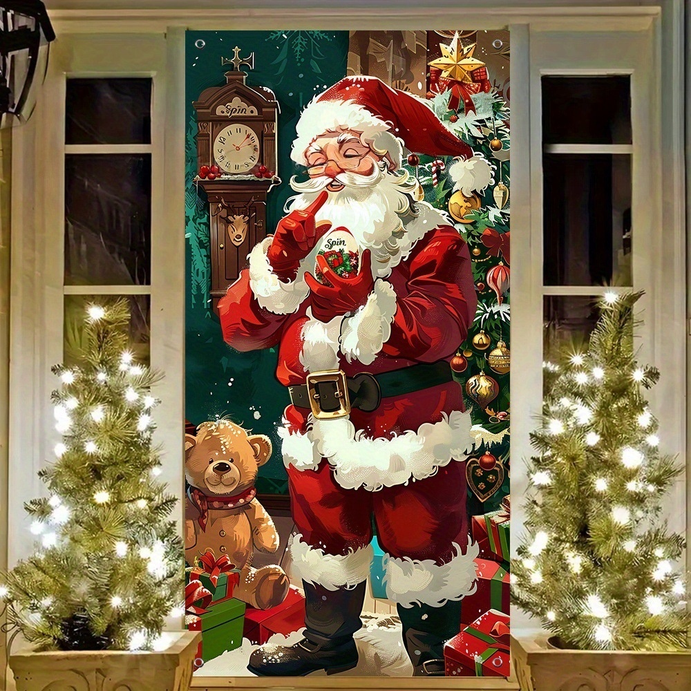 Decoración colgante para puerta, banderín navideño para recibidor y tela decorativa de poliéster para exterior--90X180CM